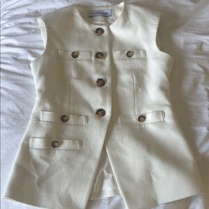 Veronica Beard Tamara Ivory Sleeveless Vest with Tortoise Buttons